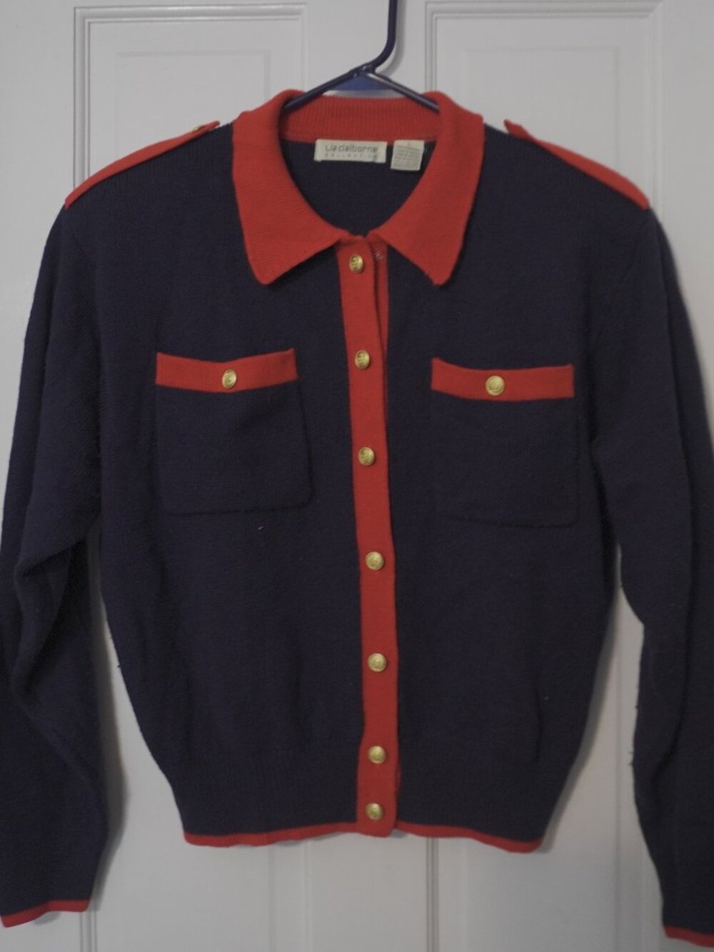 Liz Claiborne Collection Merino Wool Military-Style Cardigan Sz L